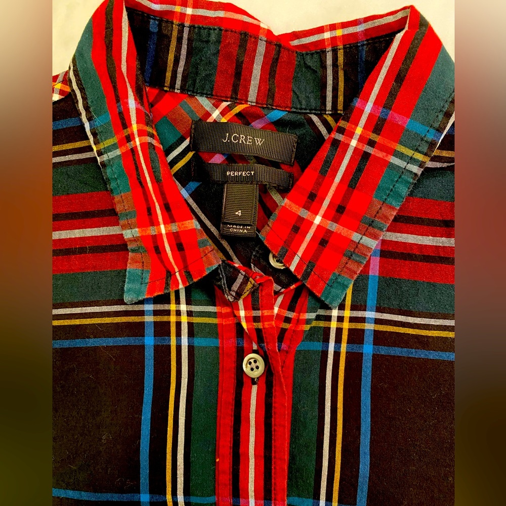 J crew holiday madras button down shirt size 4